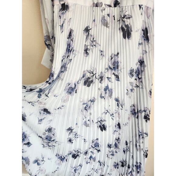 NWD Club Monaco Pleated Maxi Shirt Dress Size 10 Blue Floral Sold Out 9F404 - Picture 6 of 16